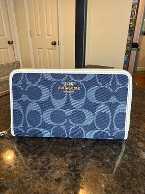 Coach Blue Denim Zippy Wallet with Gold Logo